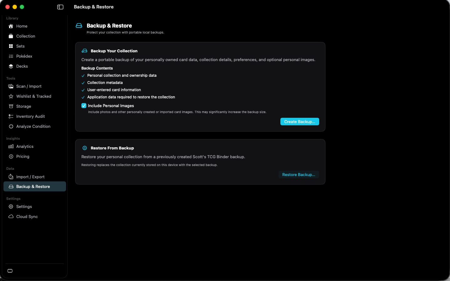 Backup & Restore with create and restore actions.